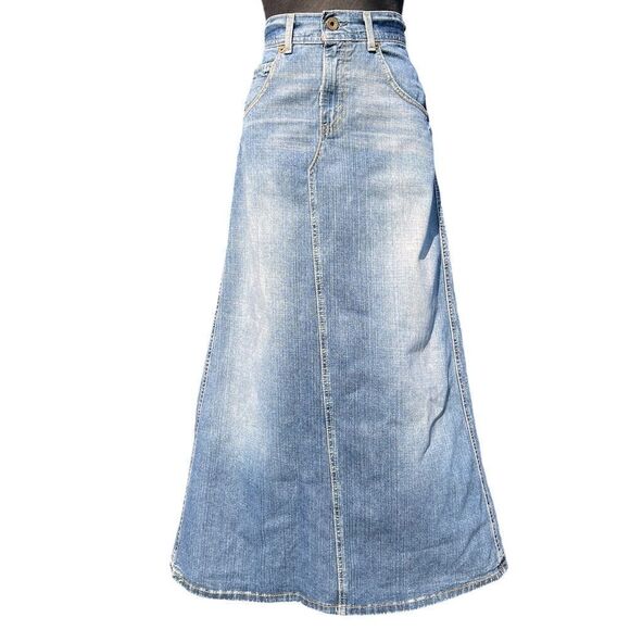 Levi’s Y2K Blue Denim Jean Maxi Skirt Size 9 - Picture 1 of 16